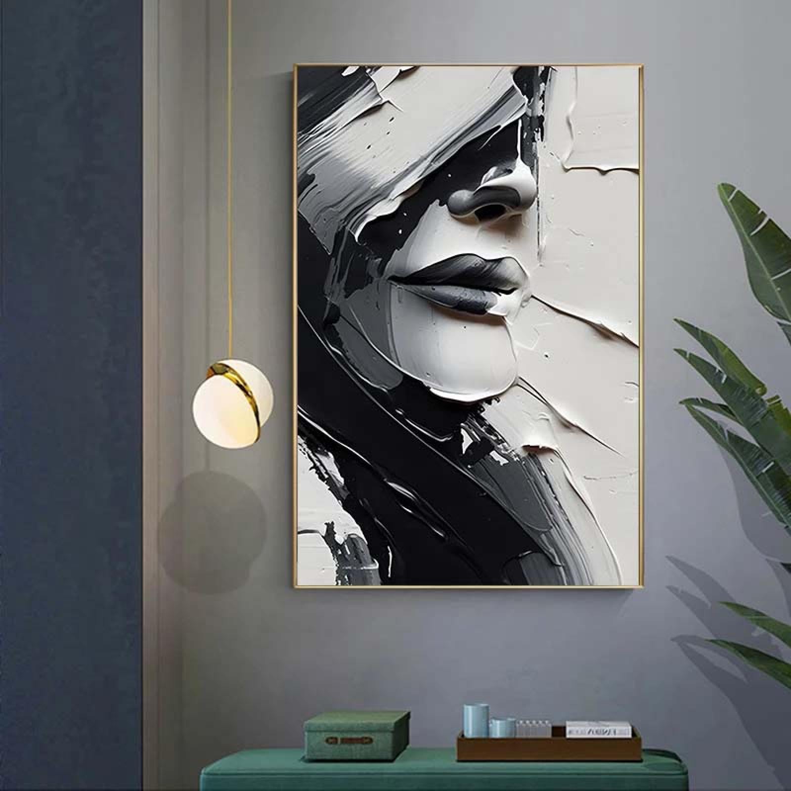 18meng Art Abstrakt Wandbilder XXL Schwarz und Weiß Gesichter 200x100 cm 1 tlg Modern Groß Leinwand Bilder Wanddeko Wandbild Wohnzimmer Schlafzimmer Canvas Desing Wand Bild auf Leinwand Ungerahmt