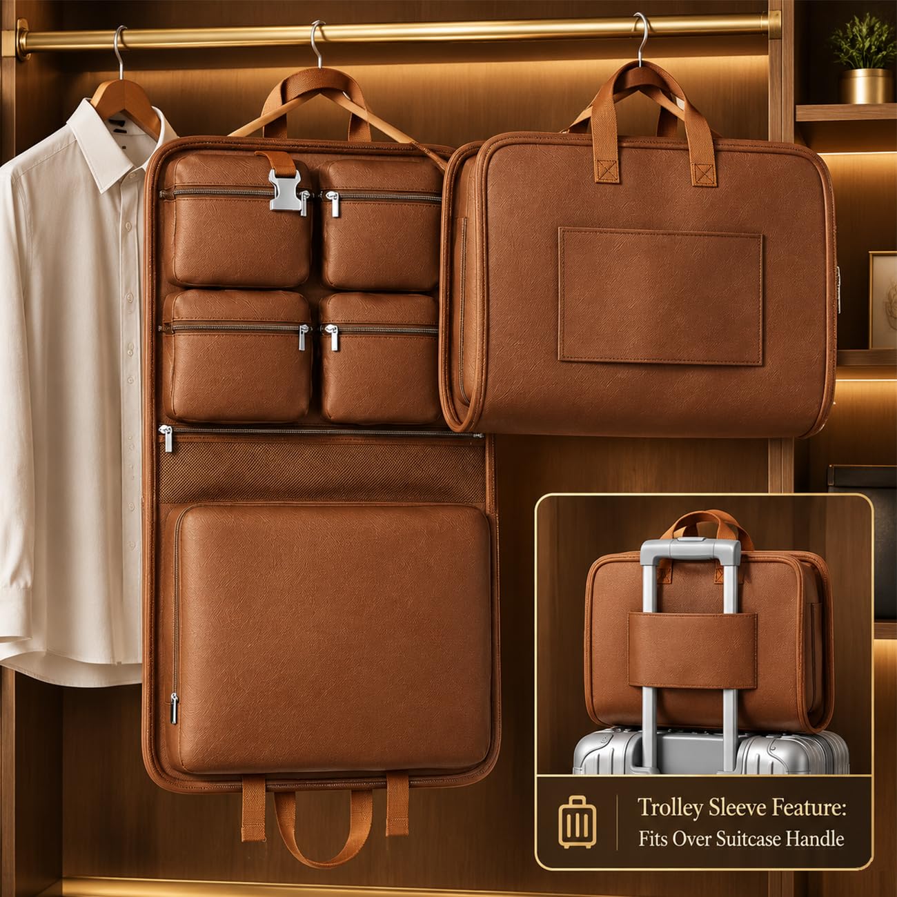 Organizador De Maleta De Viaje Colgante con Asa para Trolley, Bolsa Plegable Grande, Bolsas para Maletas Organizadoras para Equipaje Brown,45 * 75cm