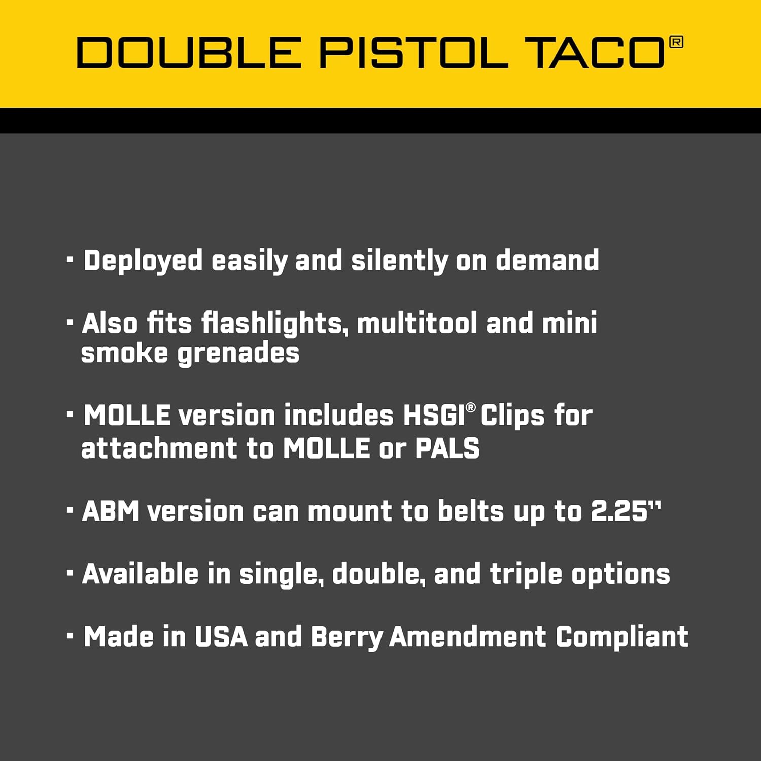 High Speed Gear - Double Pistol Taco MOLLE Mag Pouch, Police Gear & Military Gear, Tactical Magazine Pouch for Professionals