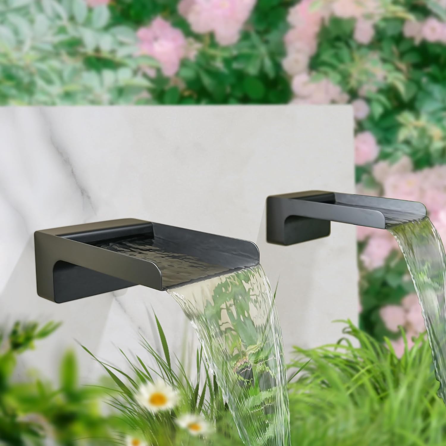 304 Stainless Steel Water Fountain Spout Scupper, Made Exquisite Handcrafted Garden Waterfall Spillway for Landscape Decors, Patios, Pools, Courtyards, Water Walls (Black Powder Coating)