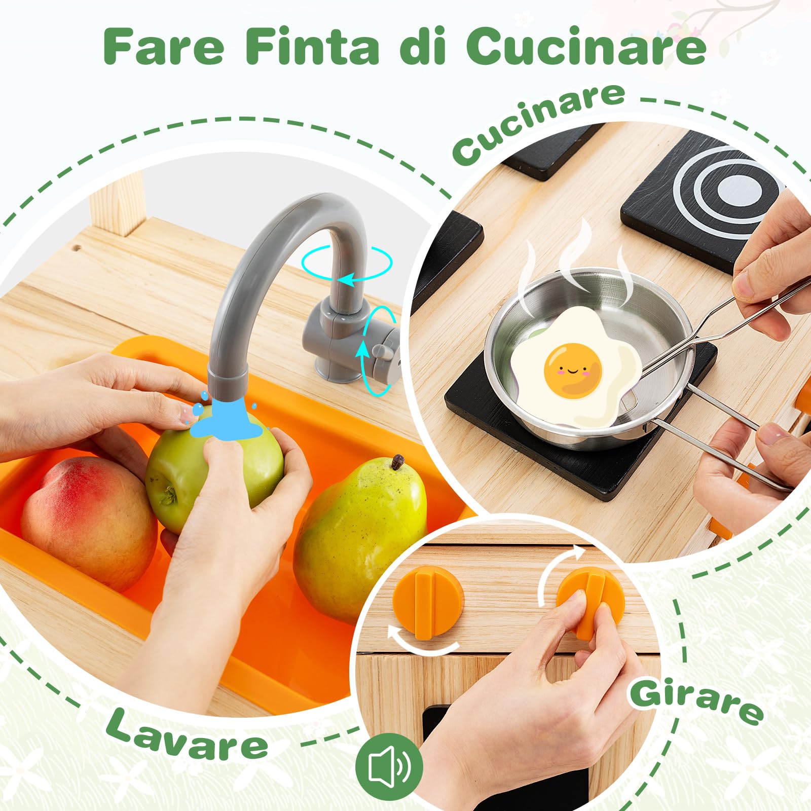COSTWAY Cucina Giocattolo per Giardino in Legno di Abete, Cucina per Fango da Esterno con Tettoia, Fornelli, Ganci, 4 Lavagne e Lavello, Set Cucina con 5 Accessori, 88 x 39 x 117 cm