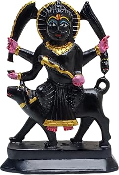 Lord Bhairav Statue 7 Inch | Black & Golden Finish Soapstone Marble Kaal Bhairav Idol with Dog | Handcrafted Kala Bhairava Statue for Home Temple, Puja & Spiritual Decor | Hindu God Sculpture