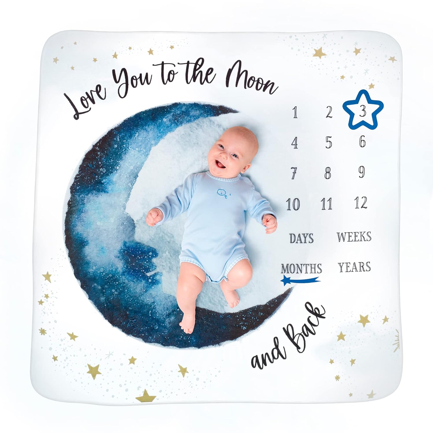 Lillian Rose to The Moon and Back Baby Milestone Blanket, Dark Blue