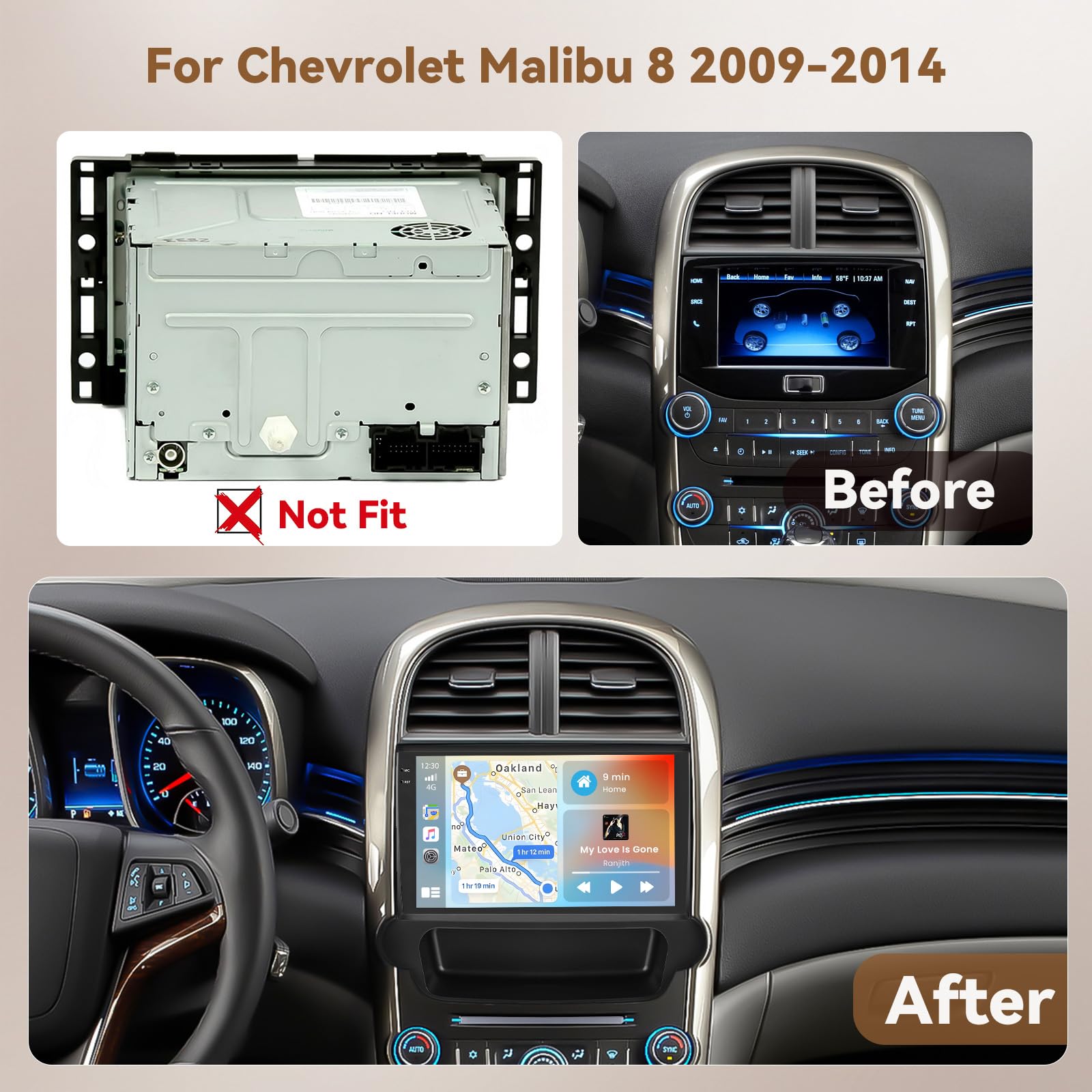 Hikity 4G+64G Android 15 Autoradio 9" pour Chevrolet Malibu CarPlay