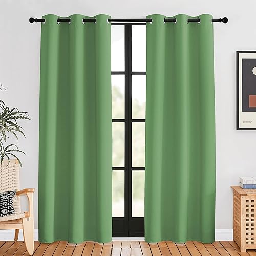 NICETOWN Blackout Window Curtains 80 inch Long, 2 Panels, 34 inch, Forest Green,
