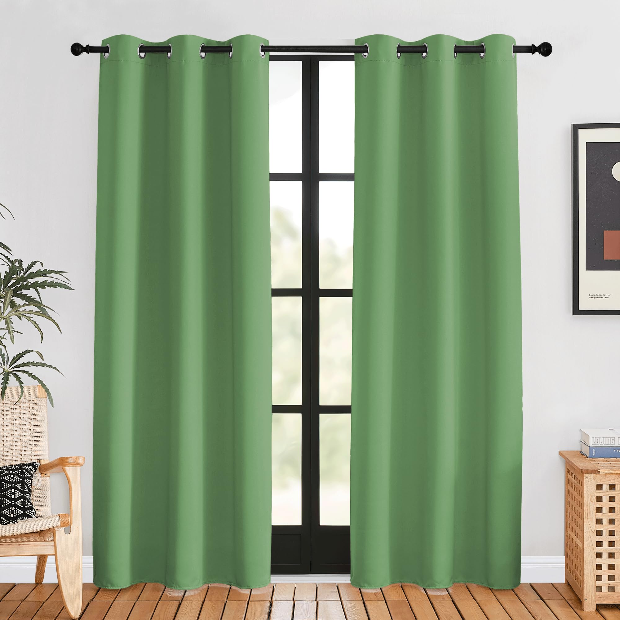 NICETOWN Blackout Curtains for Bedroom, Forest Green, 42 W by 80 L, Set of 2, Thermal Insulated Curtains &amp; Drapes with Grommet Top for Living Room, Privacy Window Treatment Draperies
