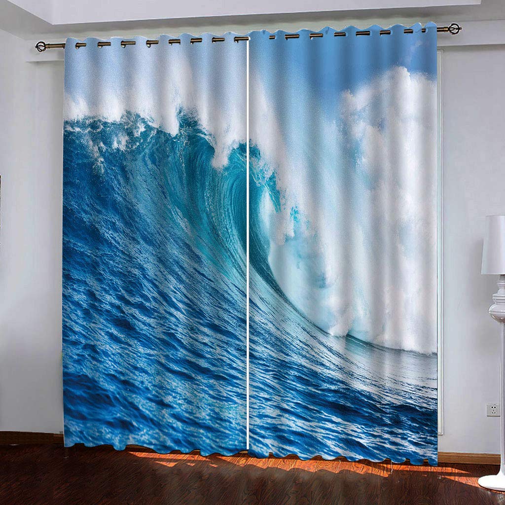 Tenture isolation lumiere bleu mer rideaux occultants de chambre pour mieux dormir