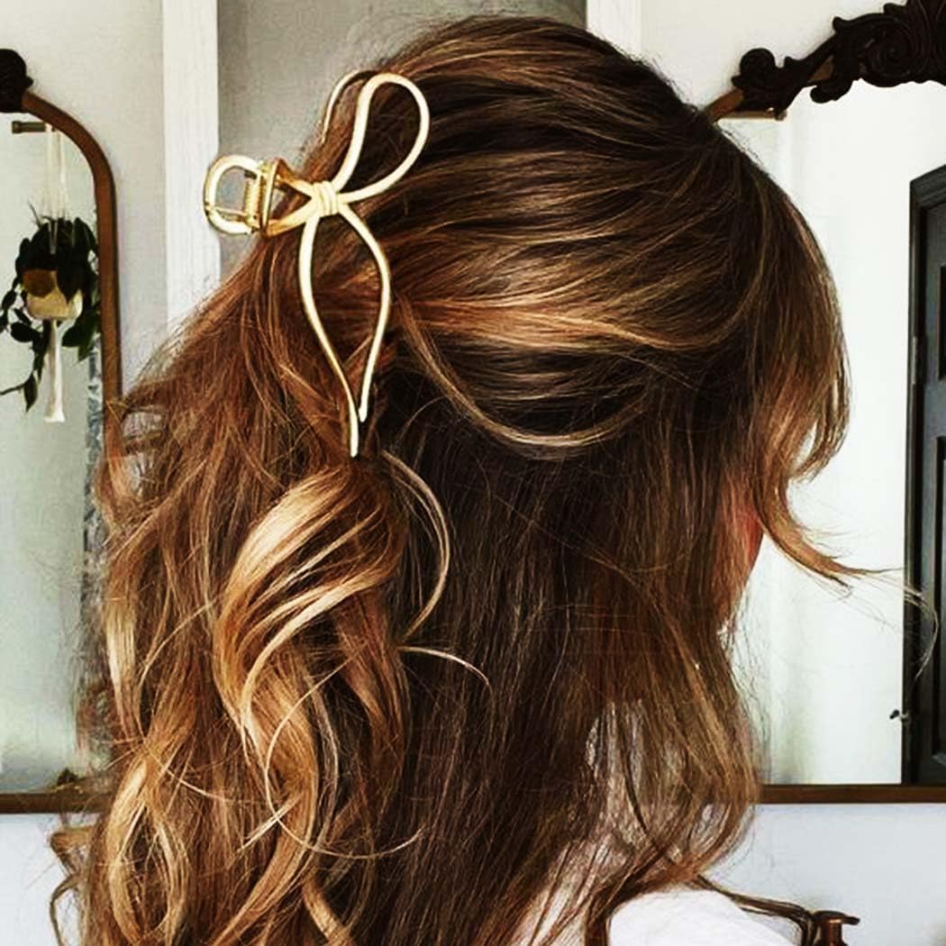 Reaky Bow Claw Clip Gold Metal Hair Clips Large Hair Claws Hair Accessories for Women, Gold,Silver, 1 count (Pack of 2) - Image 3