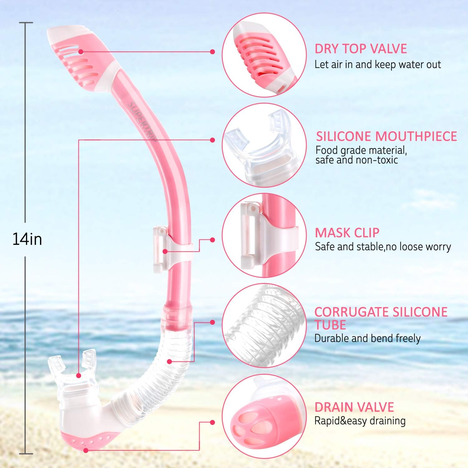Supertrip Kids Snorkel Set-Scuba Dry Top Diving Mask Anti-Leak Impact Resistant Panoramic Tempered Glass Easybreath Snorkeling Packages Professional Swimming gear for Youth Boys and Girls (White pink) : Sports & Outdoors