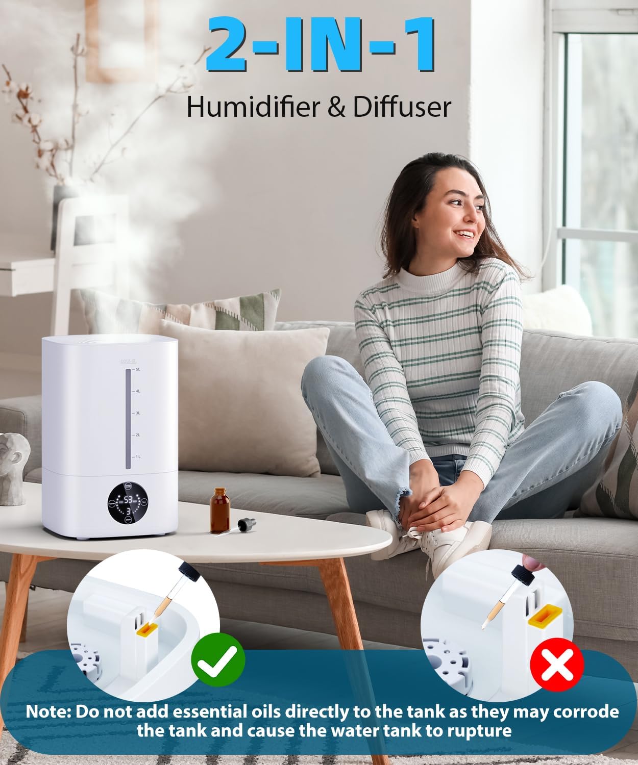 Humidifier producing mist in a living room
