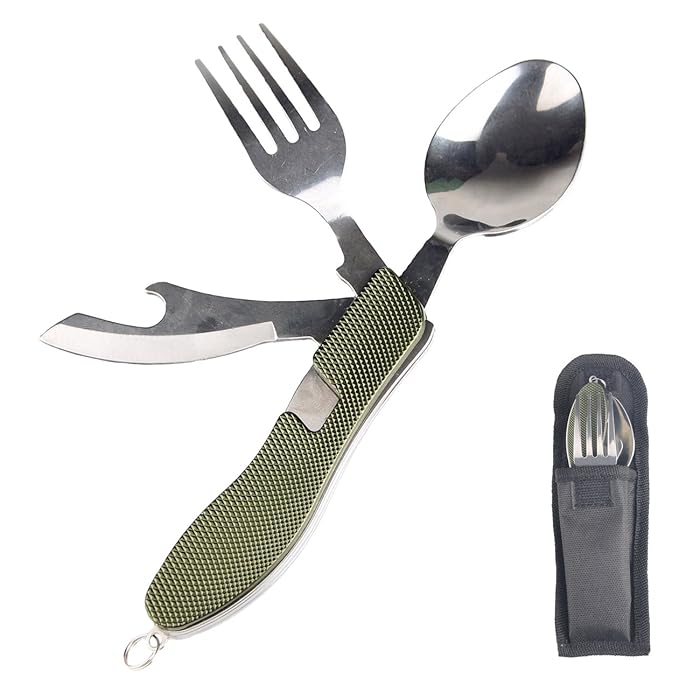 Buy Camping Eating Utensil Set Flatware 4 In 1 Fork Spoon Knife Bottle