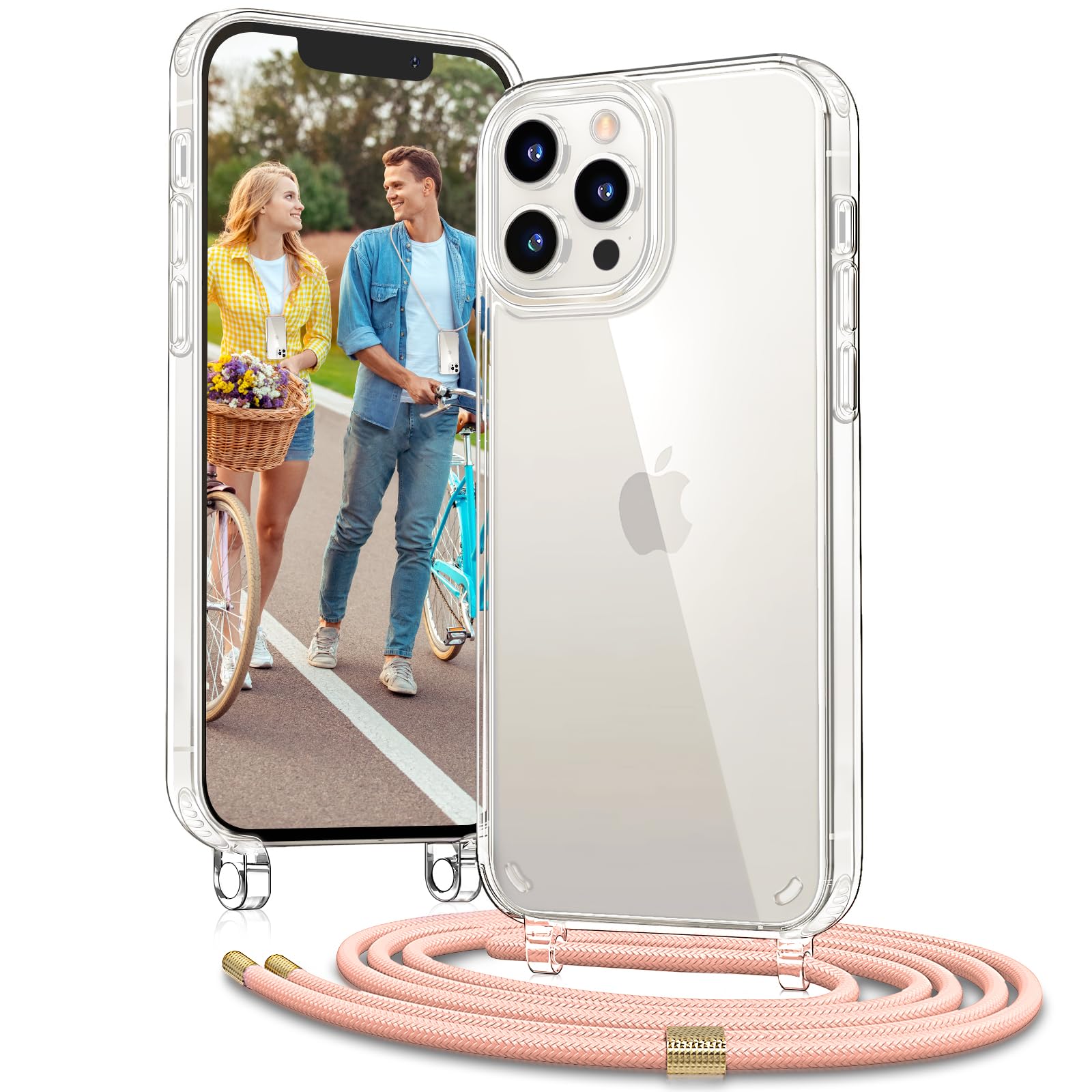 Copertina Telefonino Fiocco Custodia Per IPhone 14 Plus Con Cinturino Perle E Fiocco - Motivo Onde 3D, TPU Trasparente, Protezione Antiurto Cinturino Da Polso