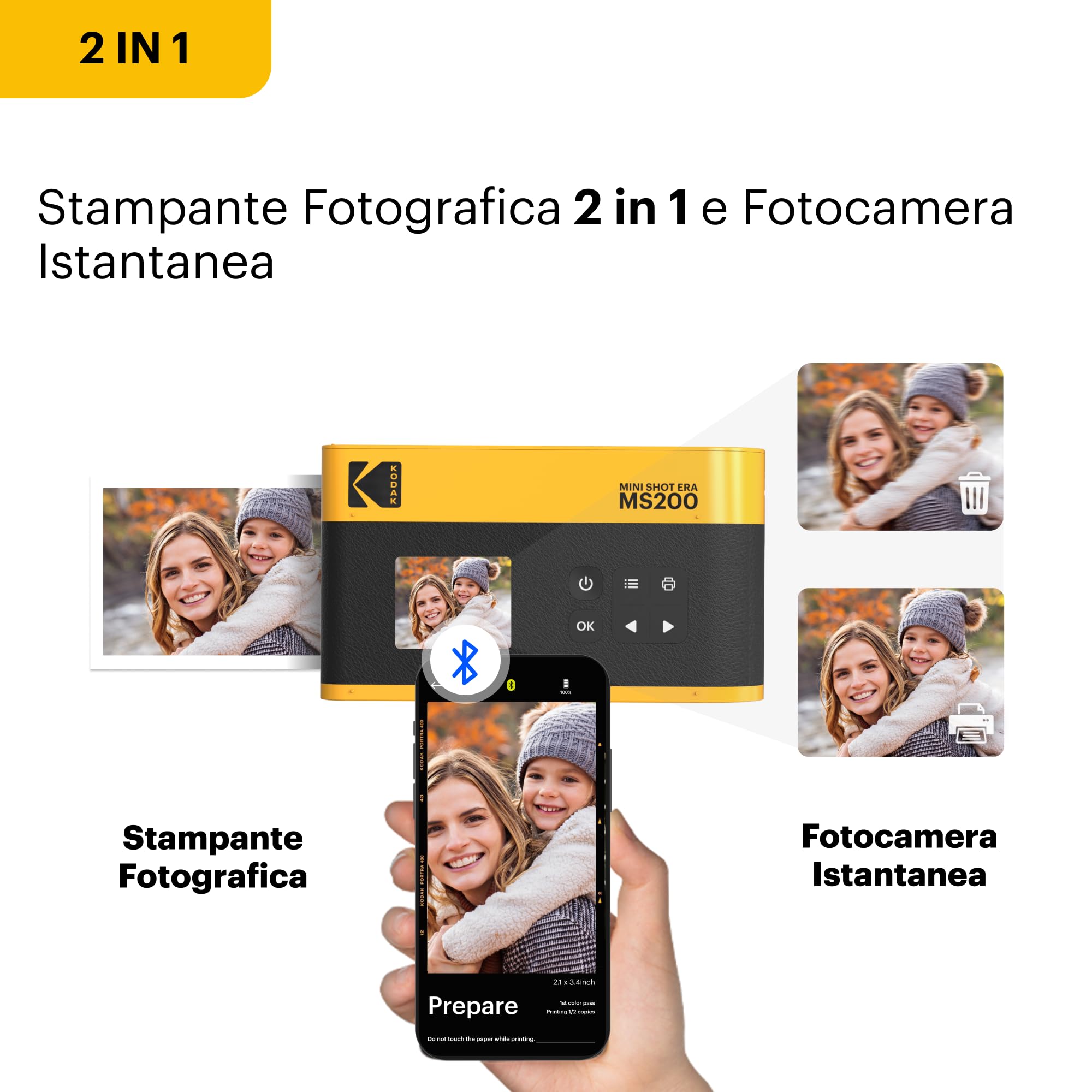 KODAK Mini Shot 2 Era 4PASS 2-in-1 Fotocamera Istantanea & Stampante Fotografica (Fotocamera Istantanea + 8 Fogli inclusi + Pacchetto 30 Fogli, Nero)