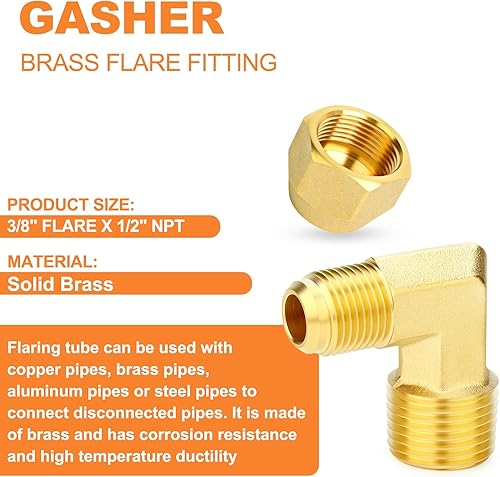 Miniatura 131 de GASHER 10 piezas de latón SAE 45 grados Flare Tube Fitting, 1/2" Flare Nut Aire Acondicionado Tubo de cobre Extensión de tubo de cobre a tope Tuerca
