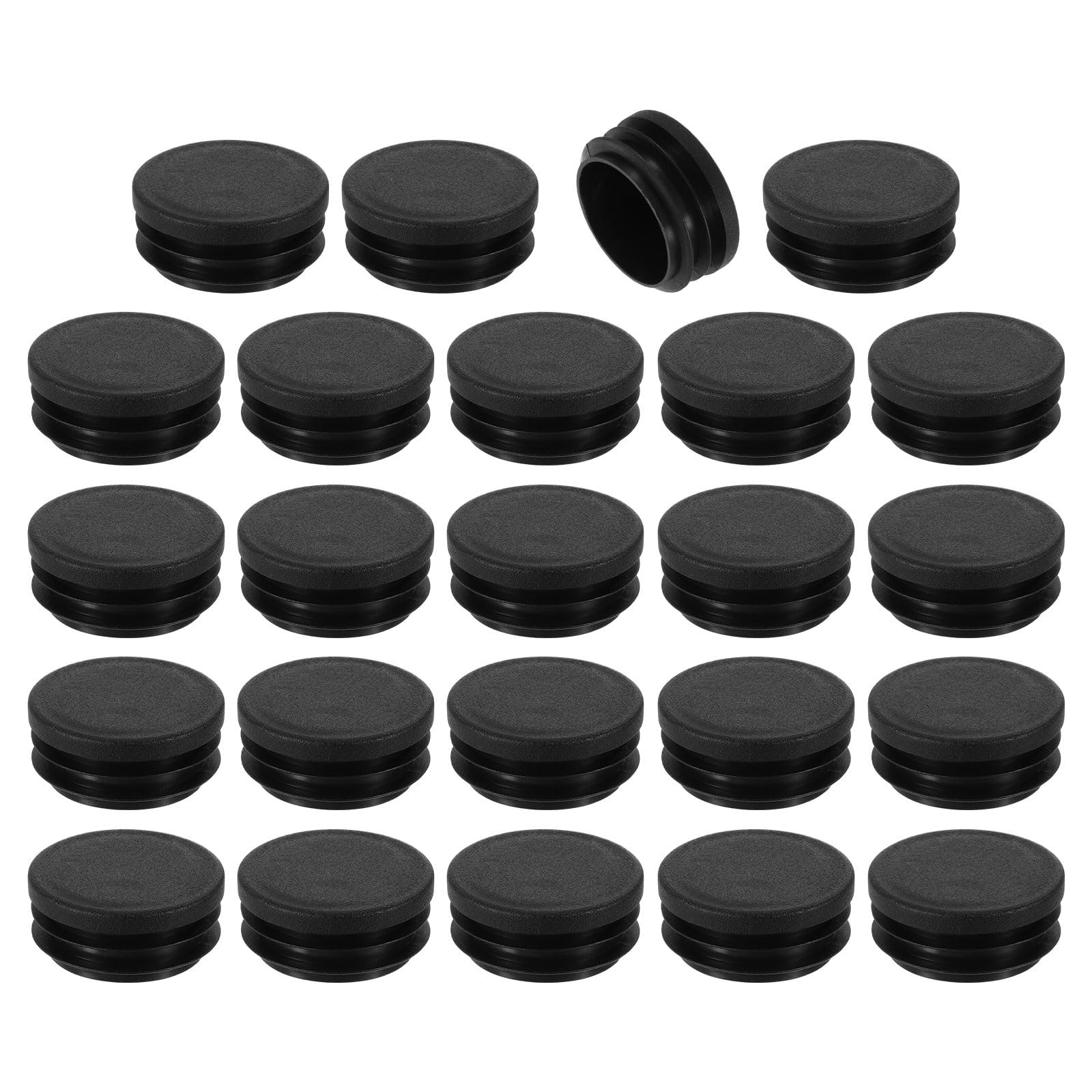 TA-VIGOR 24 Pcs Round Plastic End Caps 40mm(1.57 Inch), Black PE Pipe Plug Inserts for Chair Table Furniture Legs, Glide Floor Protector Tube Caps for Bench Stool Frame, Tubing Pipe End Covers