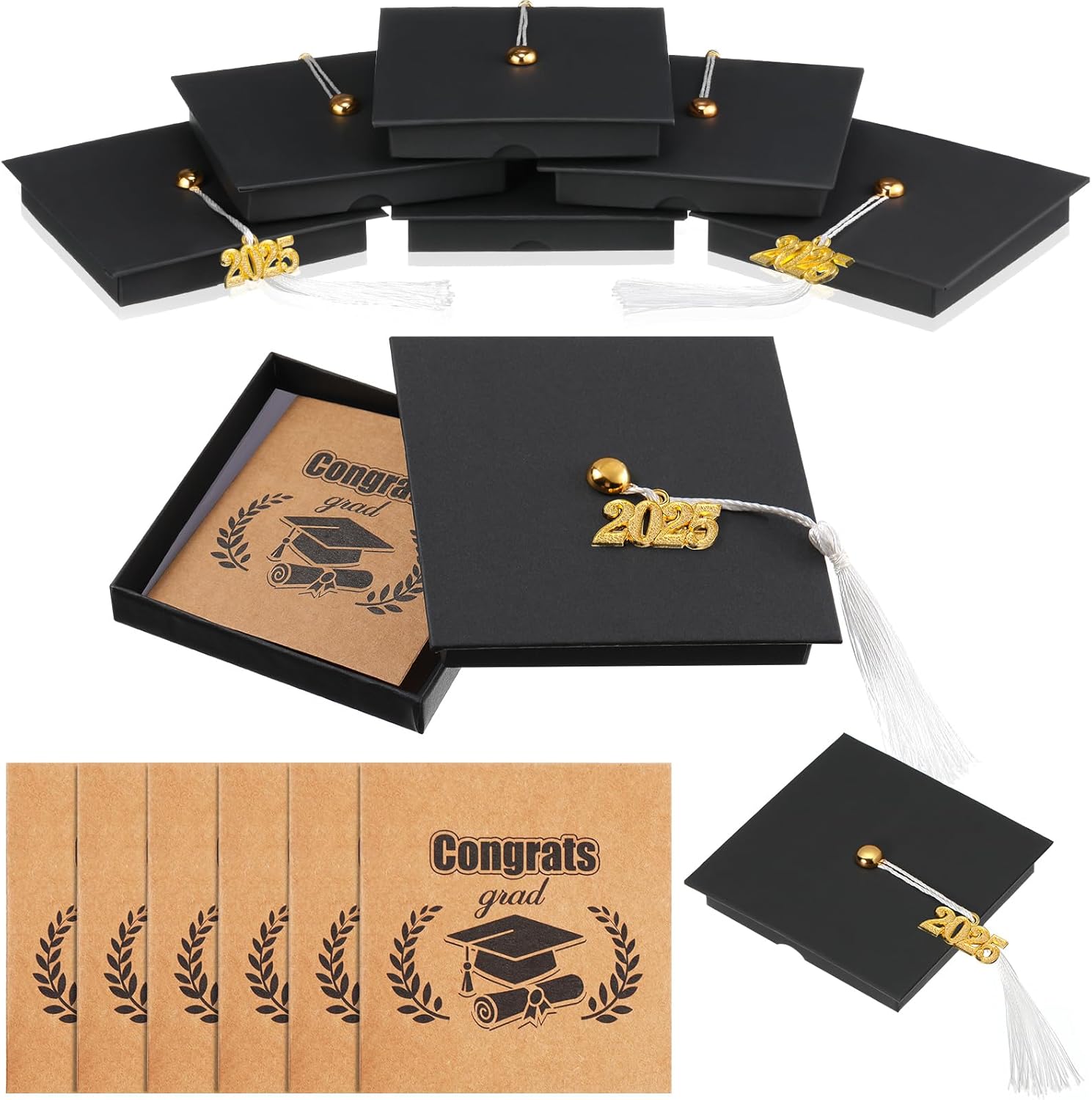 Spakon 12 Pcs 2026 Graduation Gift Card Box, 6 Pack Graduation Cap Box and 6 Pack Grad Cards Grad with Tassel for Bracelet Jewelry Congrats Decoration College High School Ceremony Party