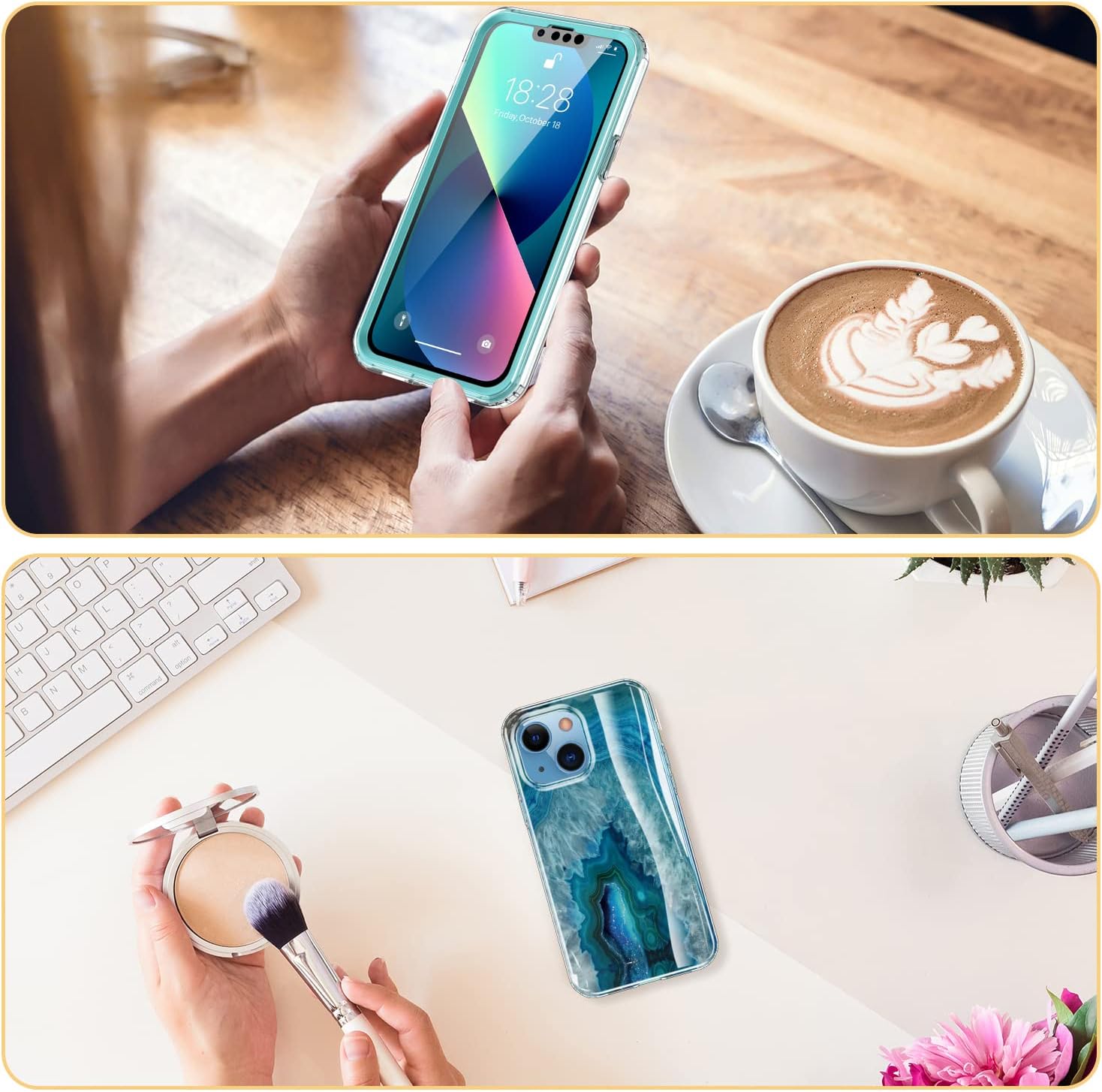 Esdot for iPhone 13 Case with Built-in Screen Protector,Military Grade Rugged Cover with Fashionable Designs for Women Girls,Protective Phone Case 6.1" Agate Stone - Image 6