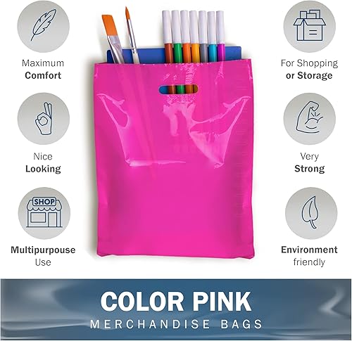 Miniatura 4 de Pink Merchandise - Bolsas de plástico para compras, paquete de 200 unidades de 9 x 12 pulgadas con 1.5 mil de grosor, asas troqueladas, perfectas