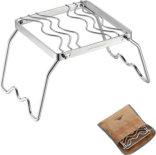 Miniatura 11 de Campingmoon - Parrilla plegable portátil para fogata sobre fuego, estufas divididas de acero inoxidable 304 (alambre de rejilla (MS-1011)) Alambre