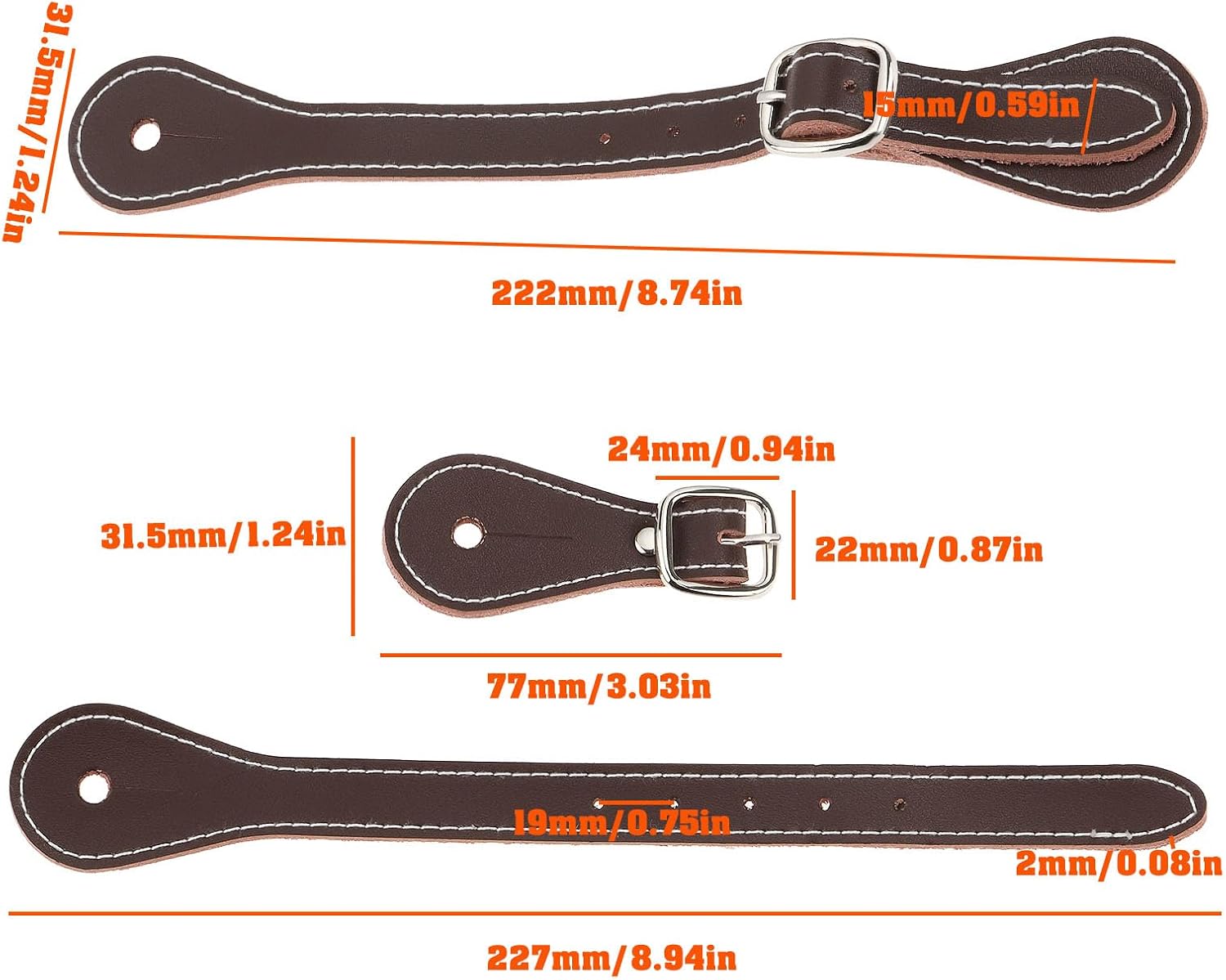 ECSiNG 2pcs Leather Spur Straps Adjustable Single Ply Cowhide Spur Straps for Horse Riders