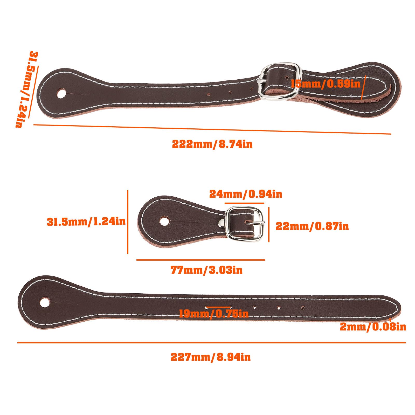 ECSiNG 2pcs Cinghie per Speroni in Pelle Regolabili Cinghie per Speroni in Pelle Bovina Monostrato per Cavalieri