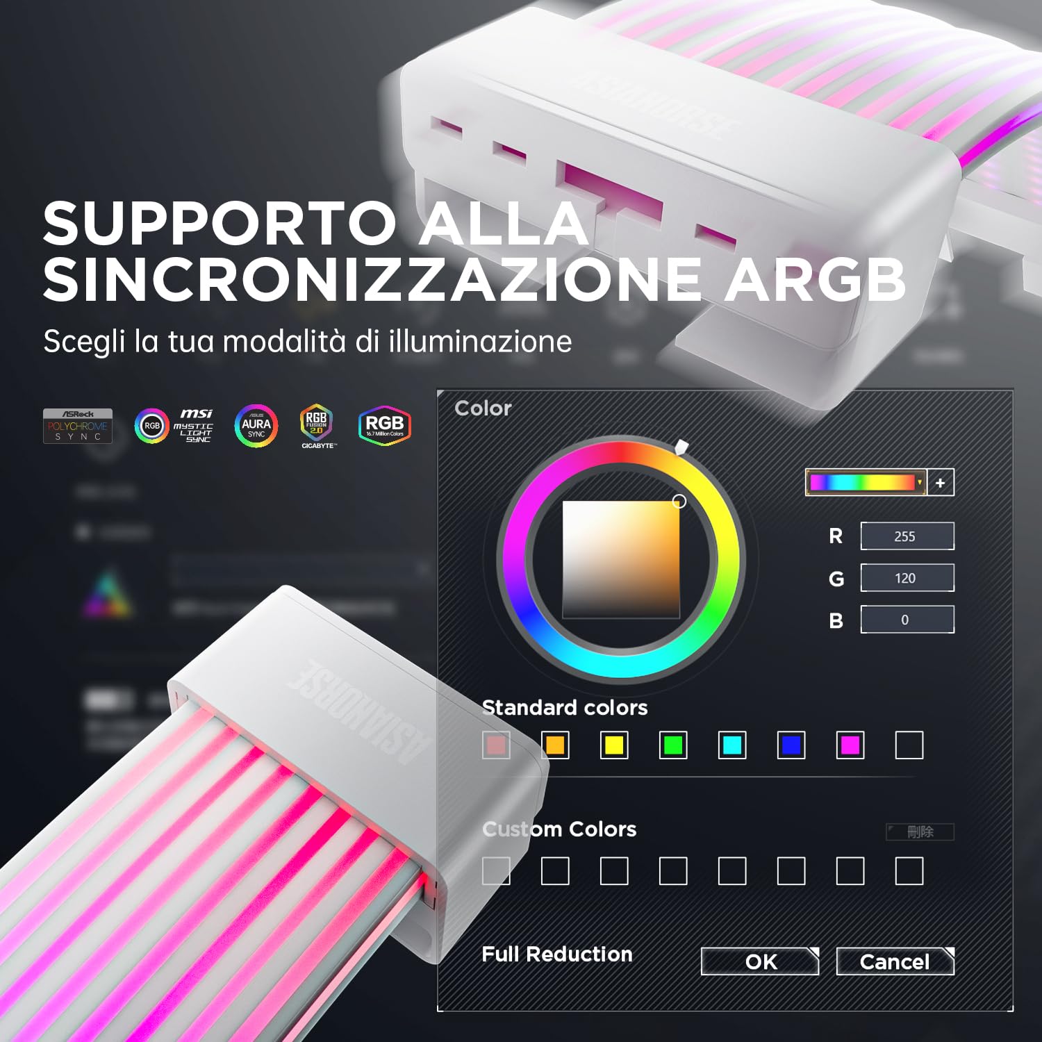 AsiaHorse ARGB - Kit di copertura cavo PSU Aurora RGB per scheda madre e cavo PC GPU, 5 V 3 pin ARGB SYNC, compatibile con cavi 12 + 4 pin/8 pin/24 pin AURORA-CO-WH