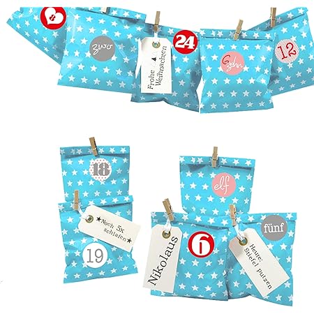 Frau WunderVoll DIY Adventskalender Set - 24 Papiertüten Mit Zahlen & Deko Zum Selbstgestalten