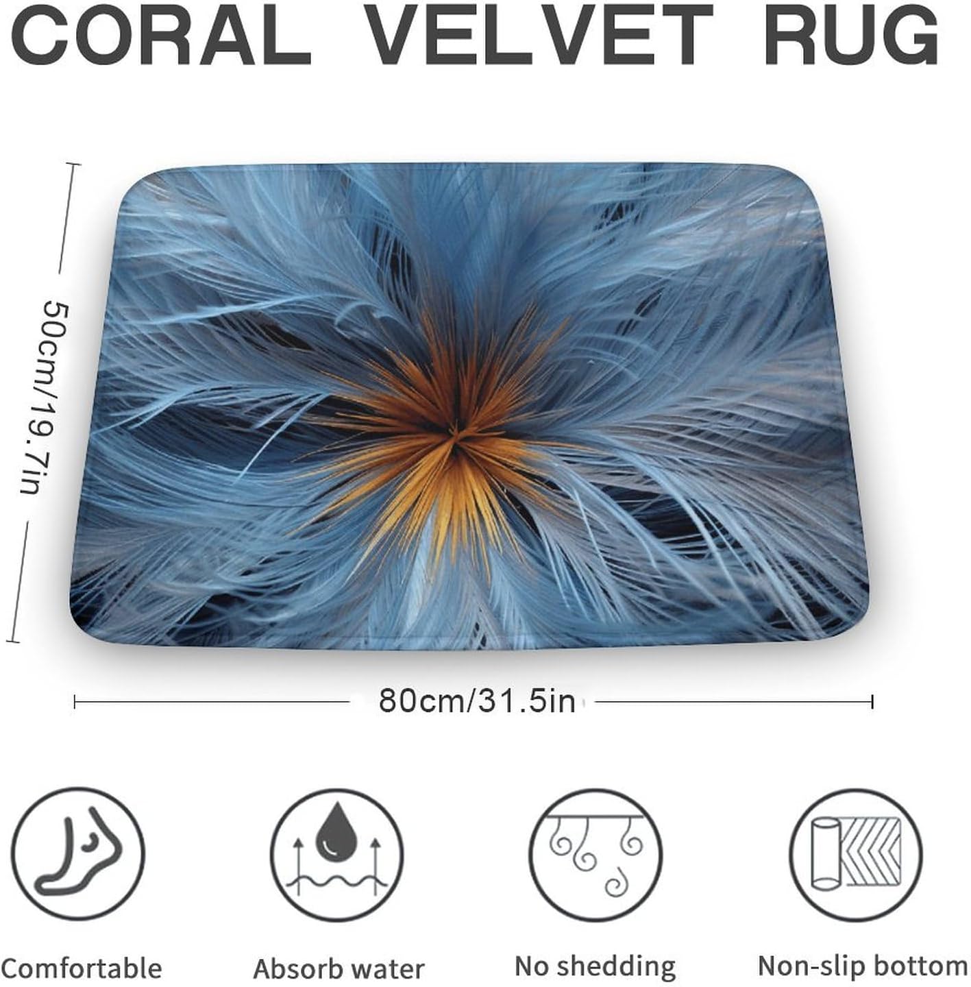 Bathroom Rugs Non Slip Washable,Big Blue Flower Design Soft Thick Coral Fleece Bath Mats,Super Absorbent,Quick Drying Shower Mat for Bathroom Floor,Tub,Shower and Home Decor 19.7"×31.5"