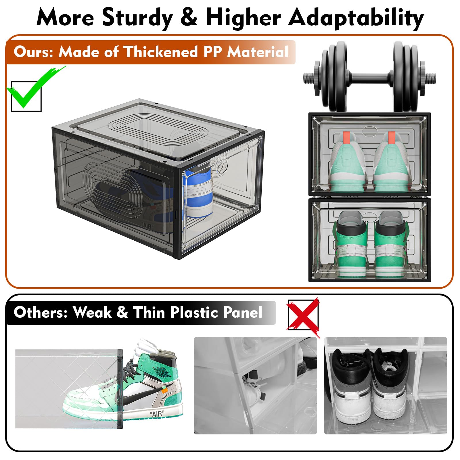cakraie Thicken & Sturdy 8 Pack Thicken Shoe Organizer Stackable,Shoe Containers For Sport Sneaker Display,Upgraded Sturdy Shoe Storage Box,Plastic Shoe Box,Black?Çª