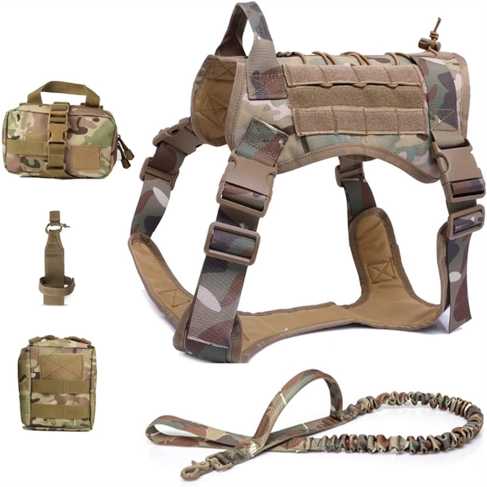 Arnés Táctico para Perros Ajustable con Correa Extensible, Arnés De Pecho para Perros De Servicio, Arnés para Perros De Adiestramiento Al Aire Libre con 3 Bolsillos Extraíbles