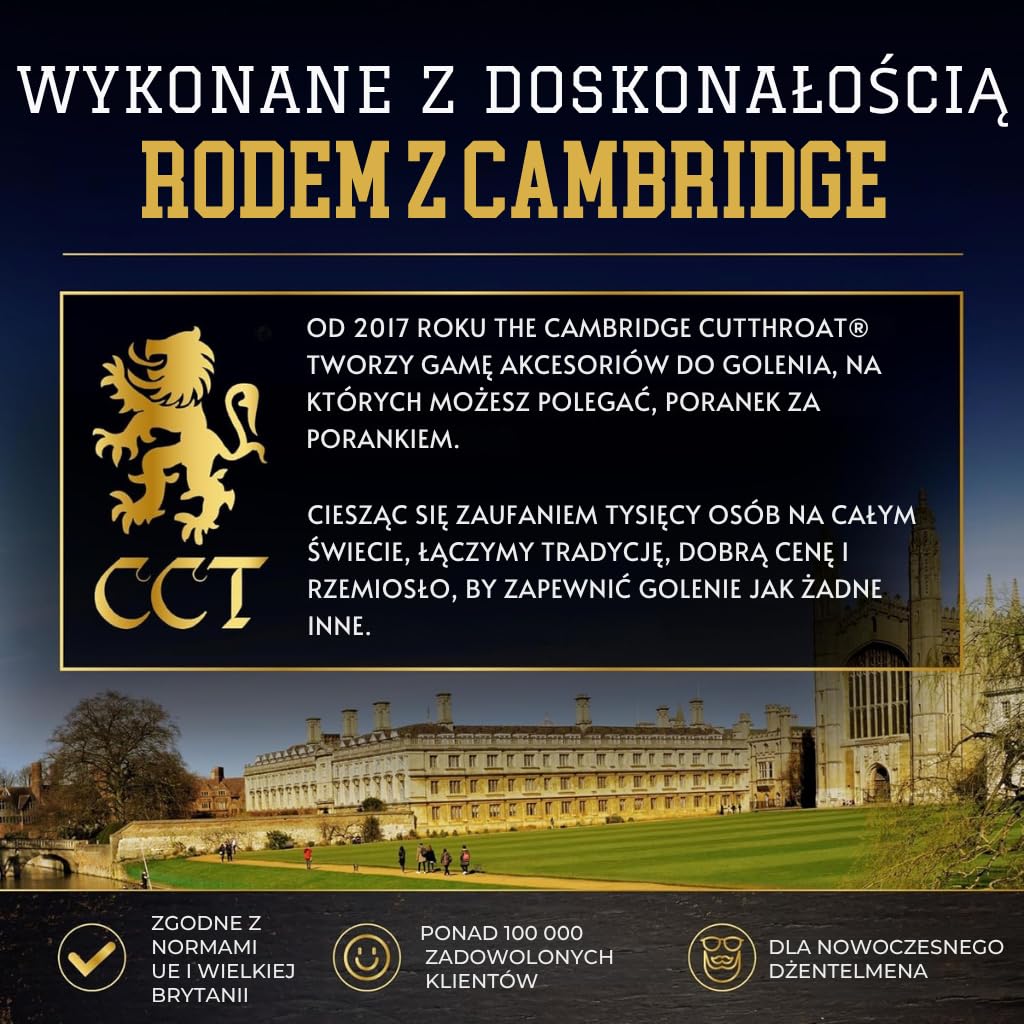 Maszynka do golenia z podwójnym ostrzem The Cambridge Cutthroat®, profesjonalna, tradycyjna, z drewna Missanda, premium, do golenia, modelowania wąsów i brody, w zestawie etui podróżne