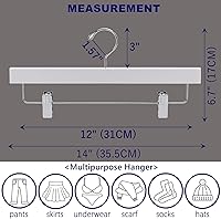 Vista 2 de Amber Home Paquete de 10 perchas de madera blanca para pantalones con 2 clips ajustables para jeans, pantalones cortos