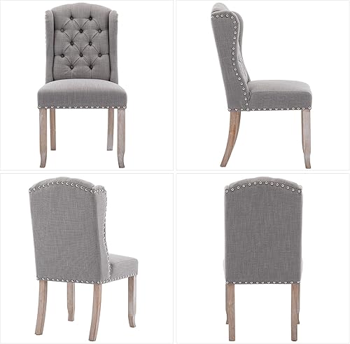 Miniatura 4 de DUOMAY Juego de 4 sillas de comedor modernas capitoné, sillas de comedor tapizadas de lino, sillas auxiliares de invitados sin brazos para cocina,