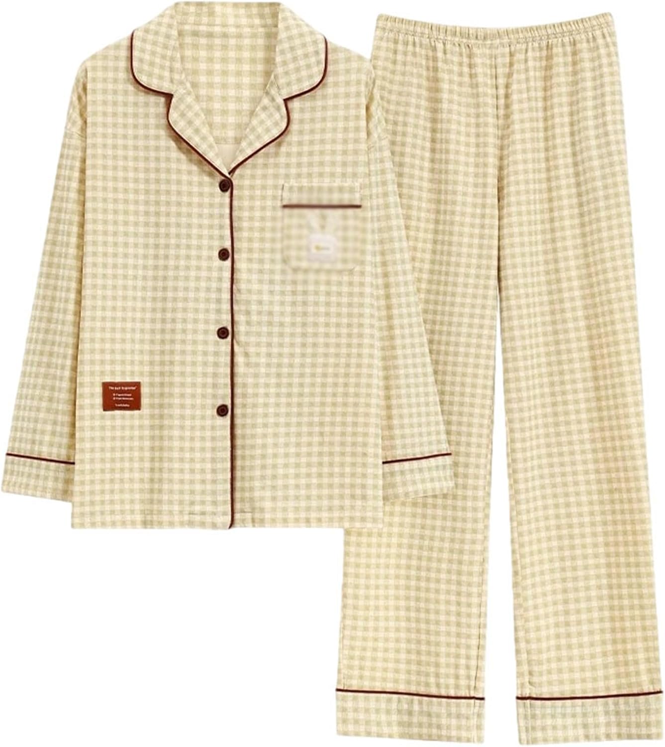 Women's Plaid Pajamas Set Long Sleeve Cotton Loungewear 2-Piece