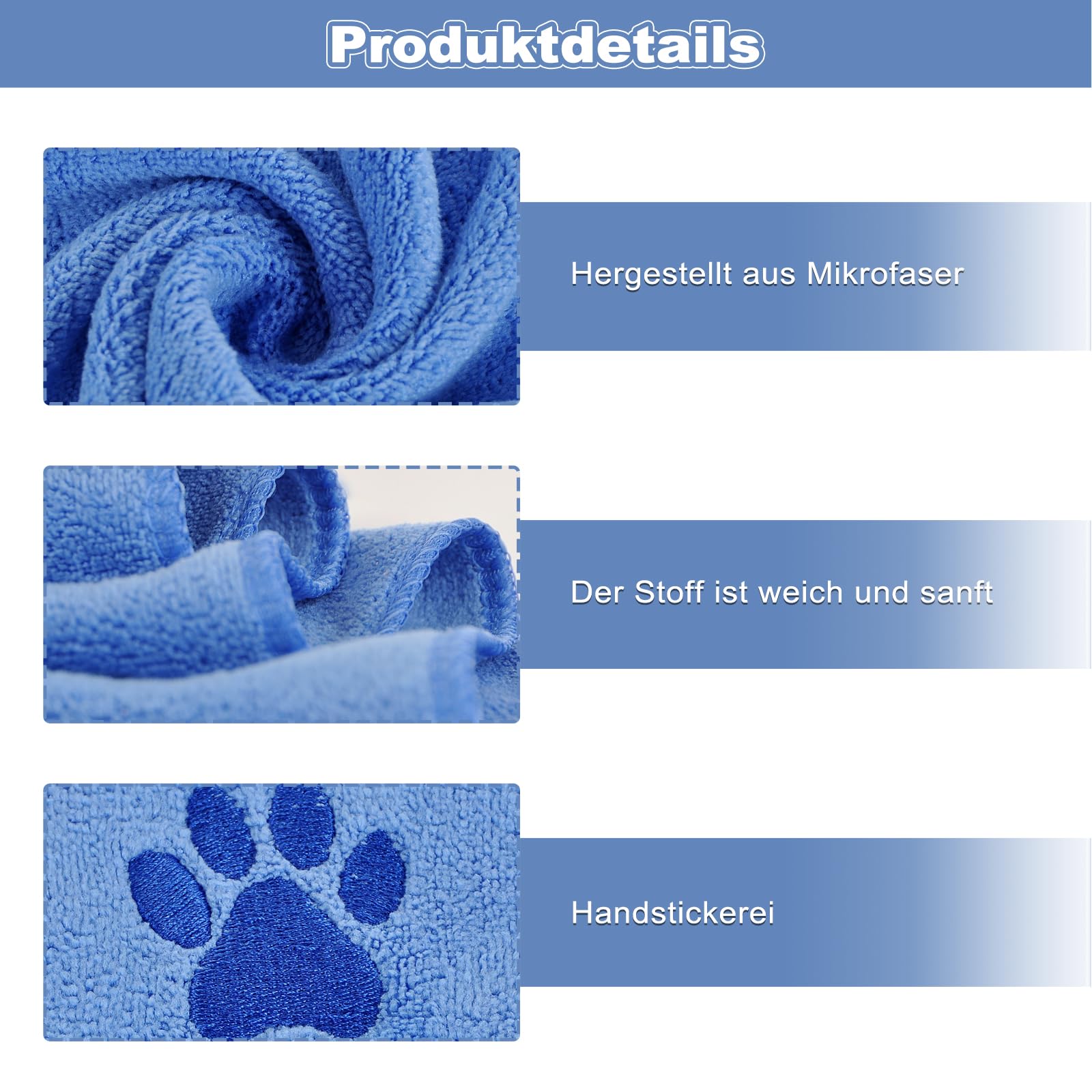 4 Stück Hunde Handtuch, 100×50cm Hundehandtuch Extra saugfähig Schnelltrocknend Haustier Mikrofaser Handtüche Hundehandtücher für Katzen Hunde Oder Andere Haustiere