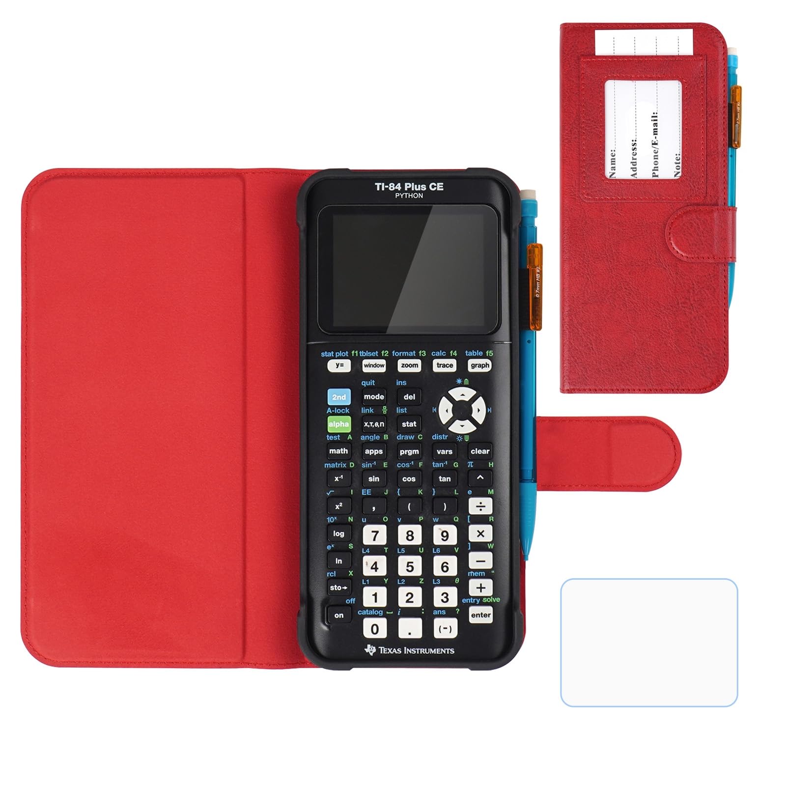 YouKnow PU Leather Protective Case Compatible with Texas Instruments TI-84 Plus CE Color Graphing Calculator with ID Card Slot (Only Case) (Red)