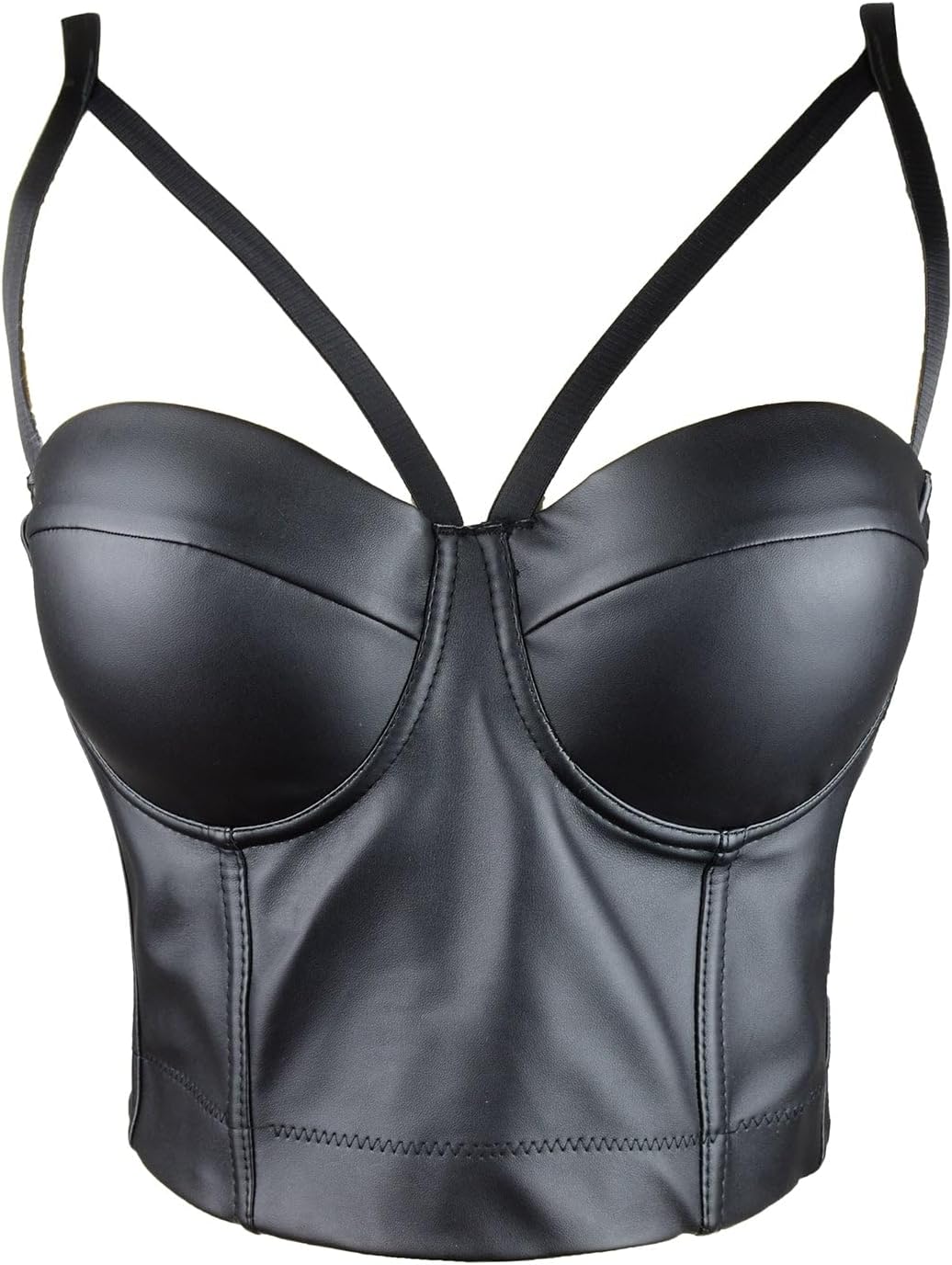 ELLACCI PU Leather Sexy Cut Cross Bustier Crop Top Gothic Women's Corset Top Bra