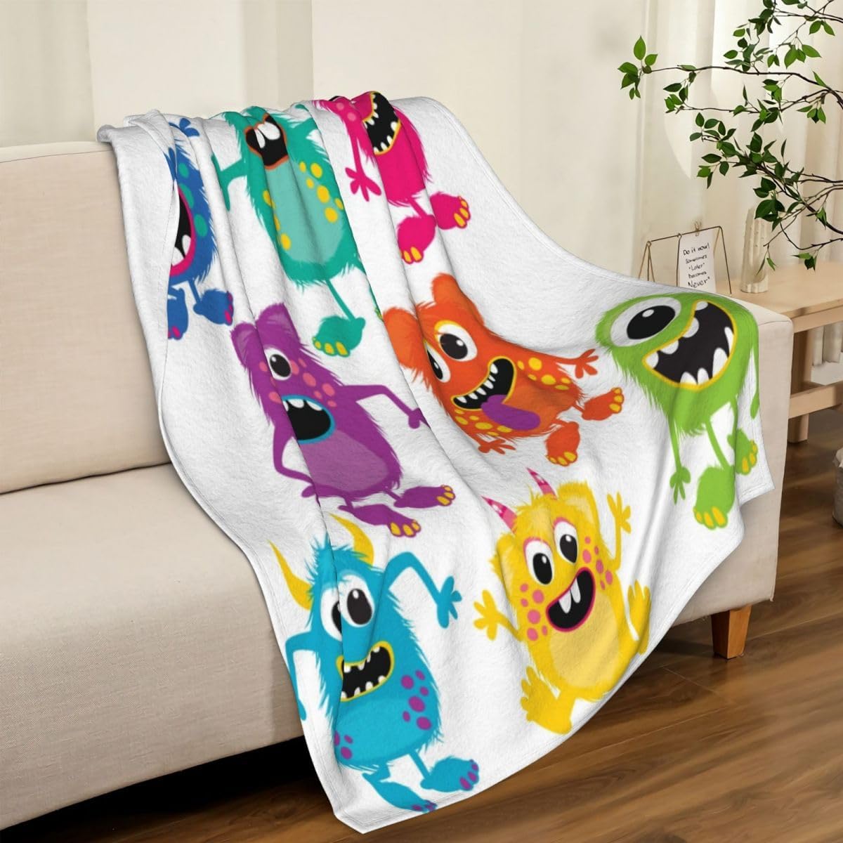 LOKMU Throw Blanket, Kids Cute Cartoon Fluffy Monsters Ultra-Soft Cozy Flannel Blankets, Fuzzy Plush Lightweight Modern Blanket for Couch Sofa Bedding Home Decor, 60" L x 50" W - Image 2