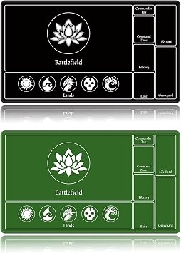 Card Playmat Stitched with Magic Zones, Game Mats Tabletop 24x14 inch for MTG/TCG Card Battles Commander Deck Gaming Desk Mat Duel Mat Card Gameplay Mats for Beginner Black, Green, 2 Pack