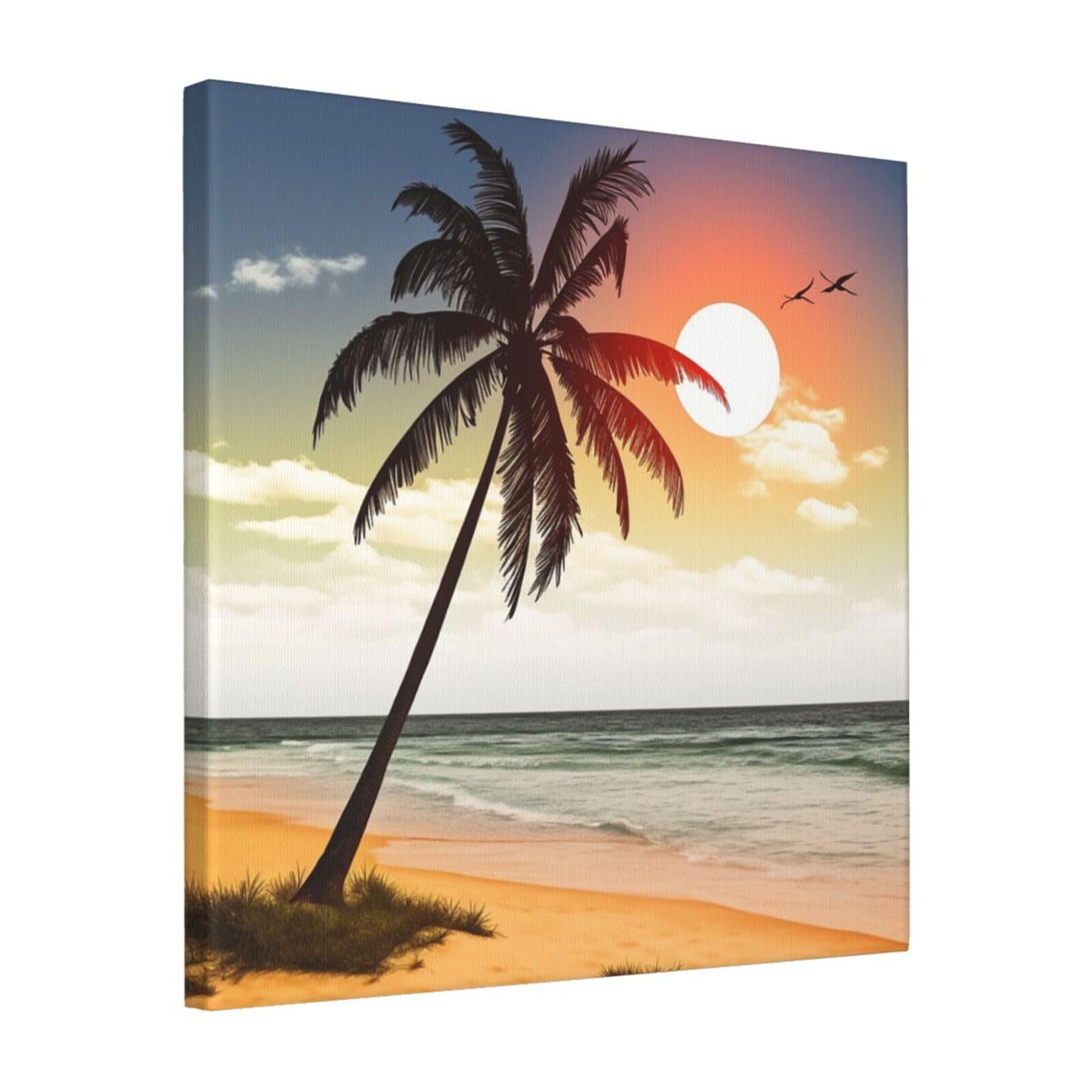 KLOPH Palm tree on beach Canvas Wall Art for Living Room 16"x16" Modern Artwork Painting for Bathroom Hanging Canvas Prints Aesthetic Wallart for Bedroom Kitchen Office Wall Decor
