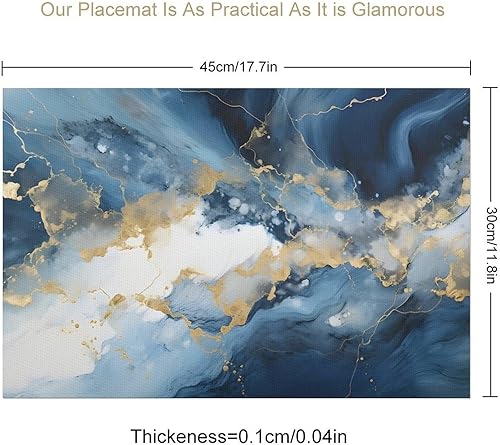 Miniatura 6 de Juego de 4 manteles individuales de mármol azul dorado de 12 x 18 pulgadas, manteles individuales abstractos para mesa, fiesta, cocina, comedor
