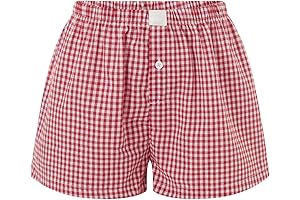 Y2K Womens Poplin Sleep Pajama Shorts Checkered Cute Mini Button Lounge Shorts