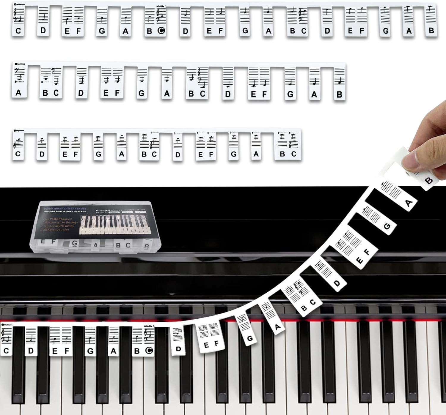 Piano Key Stickers for Beginners Kids FullSize Keys Silicone Removable Piano