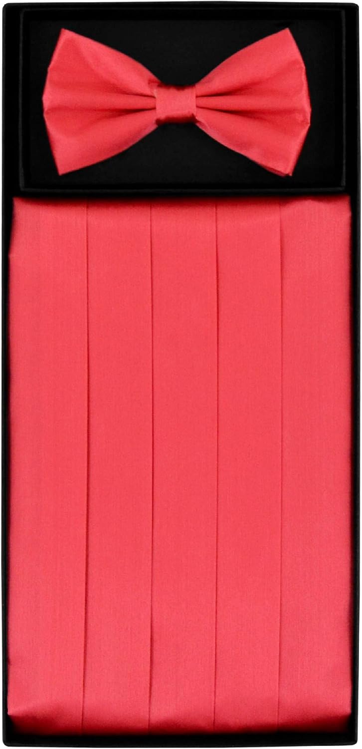 SILK Cumberbund & BowTie CORAL PINK Men's Cummerbund & Bow Tie Set