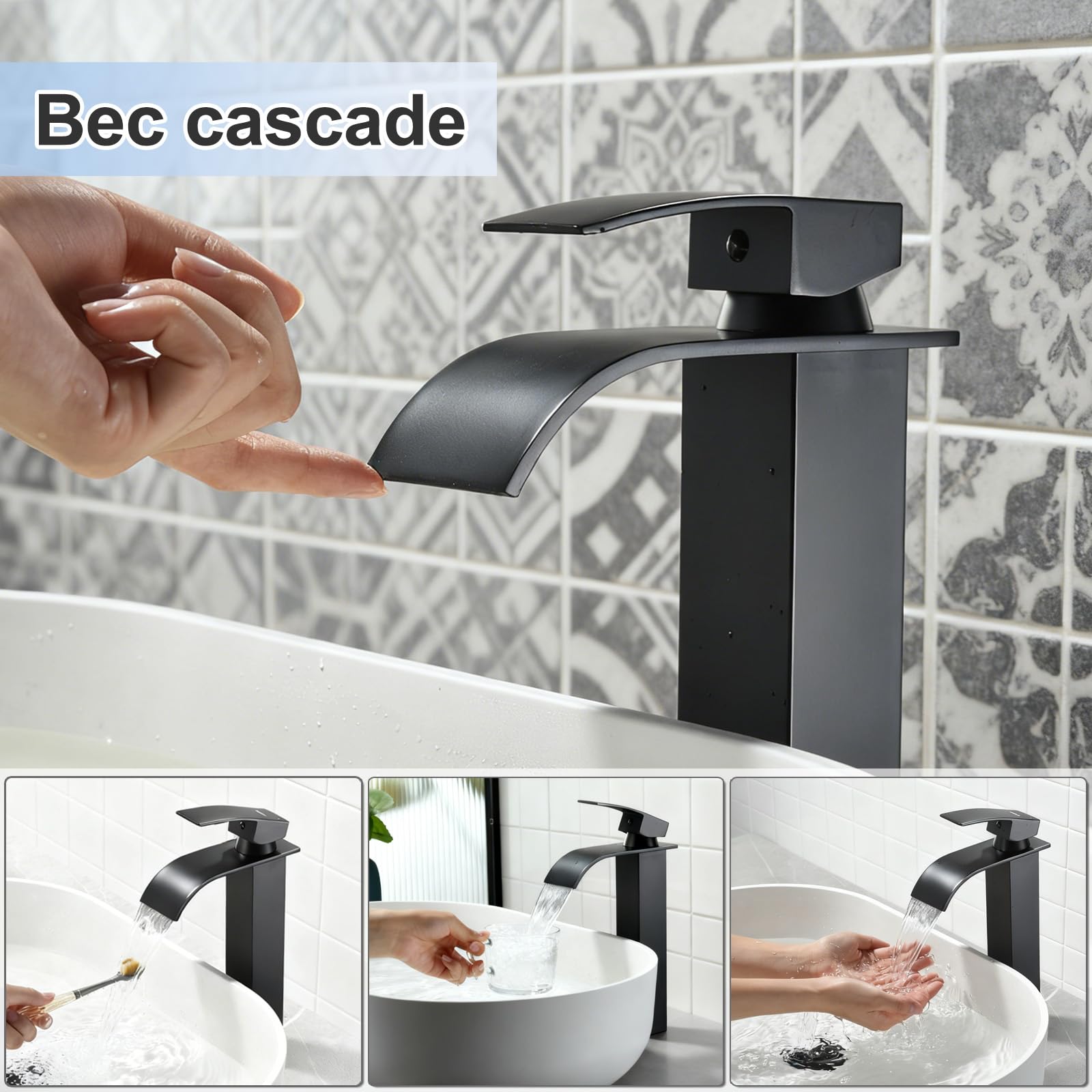 Robinet Lavabo Haut Noir Convient Aux Lavabos à Poser, Lavabo