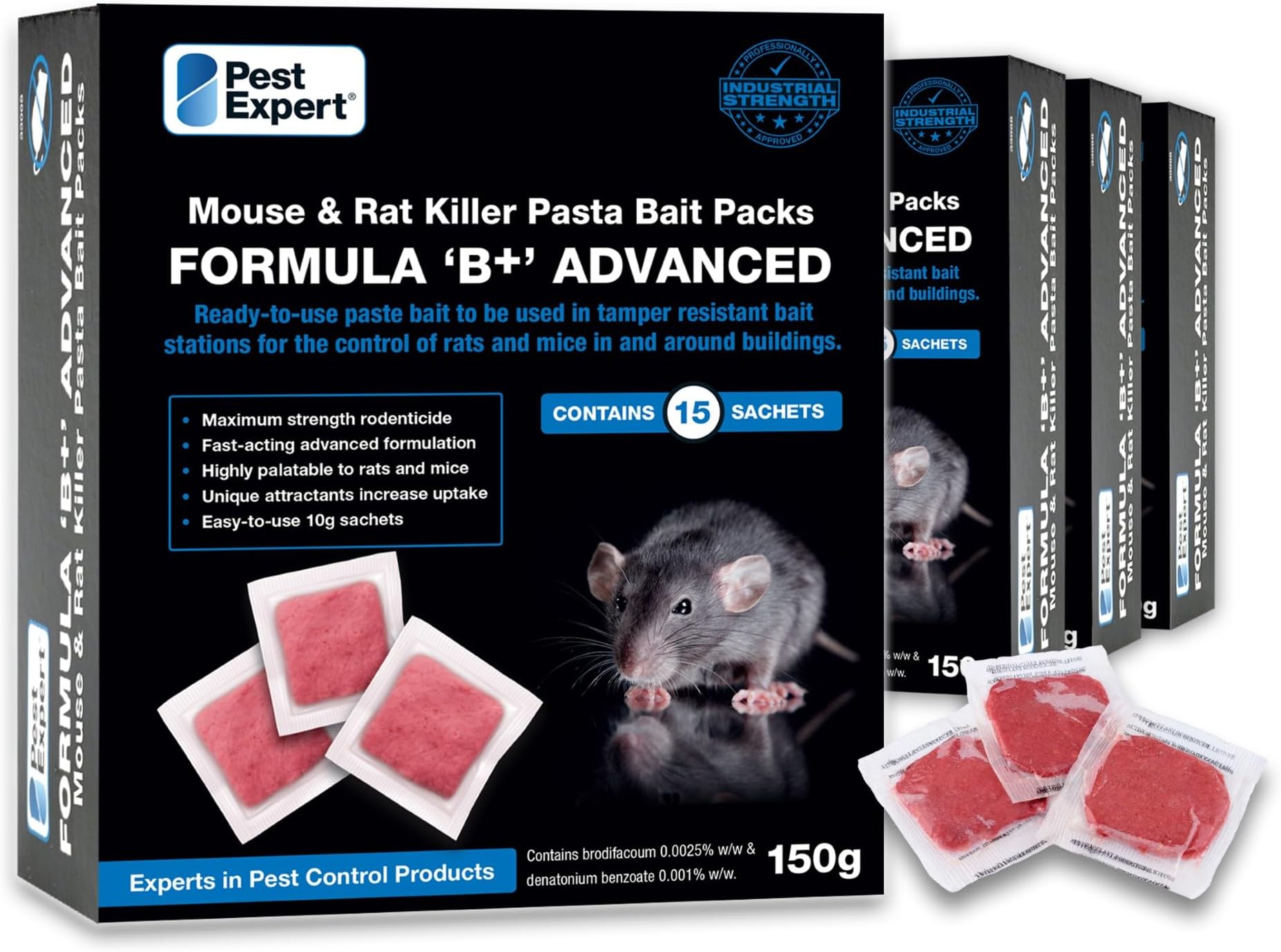 Pest Expert Formula B+ Advanced Rat & Mouse Killer Poison Pasta Bait Sachets Maximum Strength Outdoor Brodifacoum (600g)