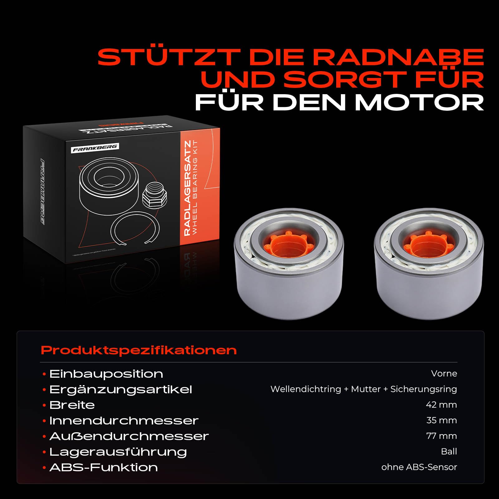 Frankberg Lot de 2 roulements de roue avant avec bague d'étanchéité d'arbre + écrou + bague de sécurité compatibles avec Supra A7 Supra A8 Replace# VKBA3763,90369-35034