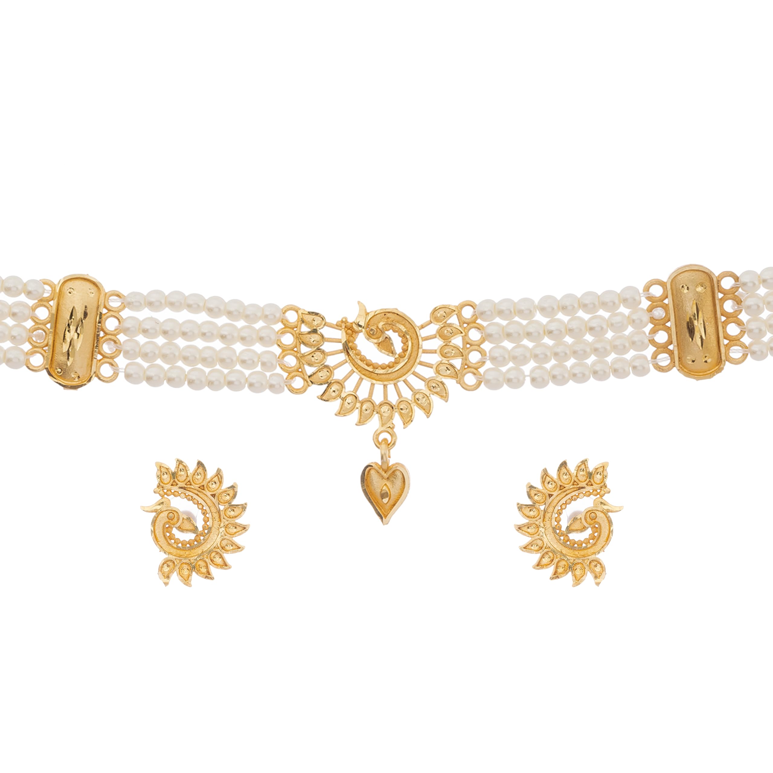 Buy Upala Gold Plated 4-Layer Pearl Choker Necklace Set with Buy Upala Gold Plated 4-Layer Pearl Choker Necklace Set with