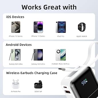 MOKiN Portable Charger, 10000mAh 30W Power Bank Fast Charging, Phone Battery Pack with Built in Cable, 4 Outputs, Travel Compact Powerbank USB C for iPhone iPad Pro MacBook Air Samsung