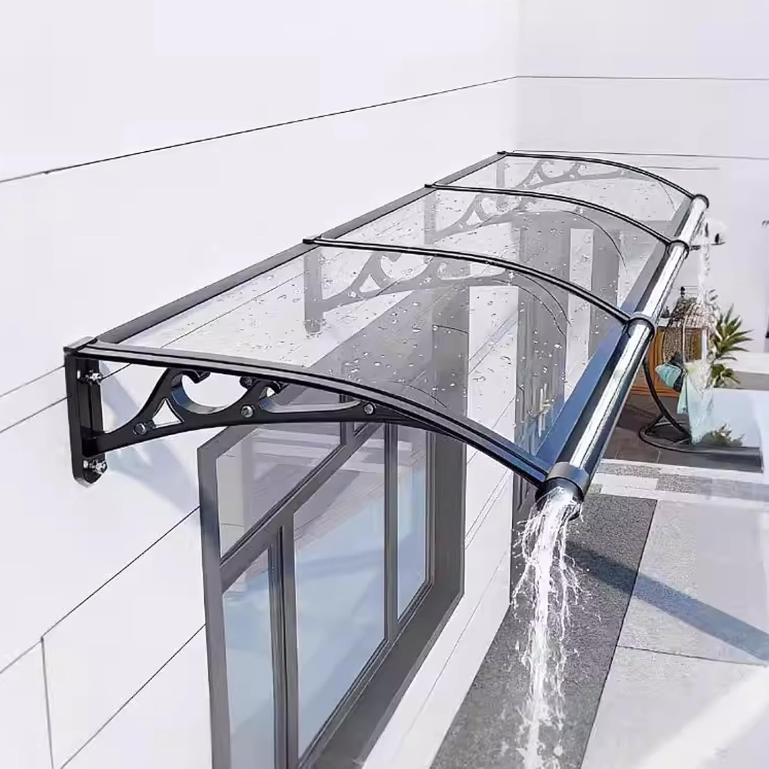 Awning for Door Entrance,door Canopy Exterior,window Awnings Exterior with Aluminum Bracket,Polycarbonate Canopy for Sun,(Size:80x260 cm (31.5 in. x 102.4 in.),Color:Black Frame + Transparent Shelves)